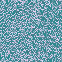 Seamless pattern with hand drawn pink hearts for valentine's day and wedding.