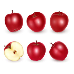 Red apple, set of red apples on white background, vector illustration