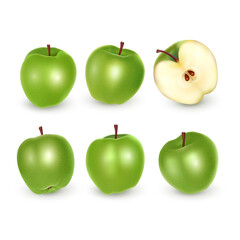 Green apple, set of Green apples on white background, vector illustration