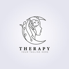 abstract moon hand women leaves logo icon symbol template background vector illustration design, therapy, cosmetic, mental health, handmade, beauty