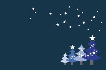 Christmas trees simplified illustration with snow falling and slight decoration