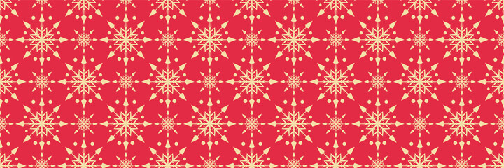 Naklejka na ściany i meble Christmas background pattern with decorative snowflakes on a red background for your design. Seamless background for wallpaper, 