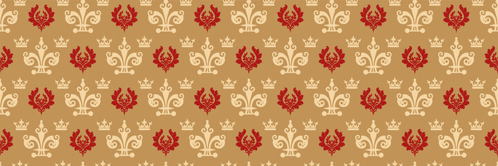 Background pattern in Indian style with decorative floral elements on gold backdrop for your design. Seamless background for wallpaper, textures. 