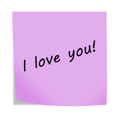 I love you 3d illustration post note reminder on white with clipping path