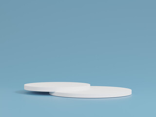 Naklejka na ściany i meble White podium minimal abstract zen style on blue background for product, 3d rendering geometric shape, Stage for awards on website in modern