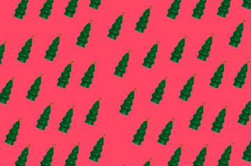 wooden toys and christmas decoration shape christmas tree, eco frendly natural decor and zero waste concept, festive holidays and new year seamless pattern