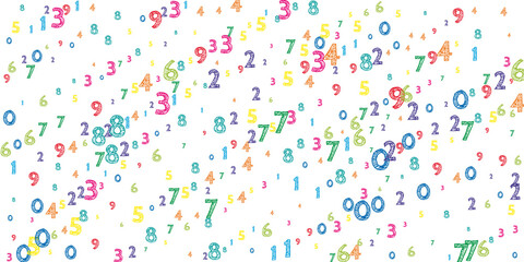 Falling colorful orderly numbers. Math study concept with flying digits. Artistic back to school mathematics banner on white background. Falling numbers vector illustration.