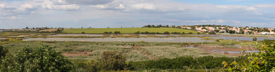 Fototapeta na wymiar Nouvelle-Aquitaine - Panorama sur le Marais de Pampin de La Rochelle et le village de L'Houmeau