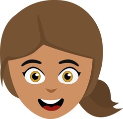 Vector illustration of the face of a cartoon brunette woman, with a happy expression