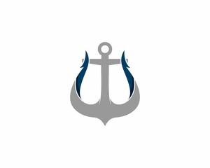 Combination trident with anchor in the middle - obrazy, fototapety, plakaty