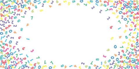 Falling colorful sketch numbers. Math study concept with flying digits. Creative back to school mathematics banner on white background. Falling numbers vector illustration.