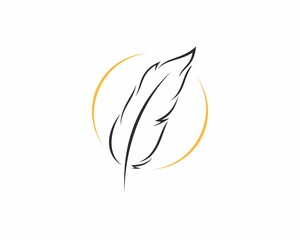 Feather design in silhouette in circle logo