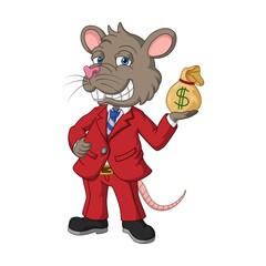Cartoon rat rich holding a money