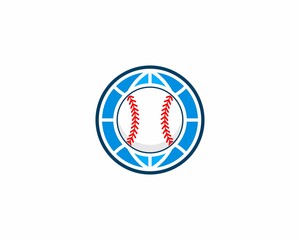 Baseball ball with globe behind