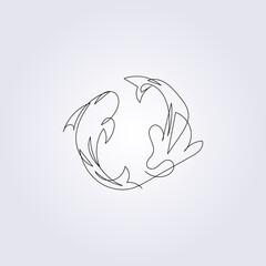 one line koi fish draw sketch logo icon symbol vector illustration design one line continues linear fish