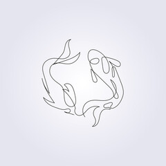 one line continuous fish art logo icon drawing symbol template background template silhouette design