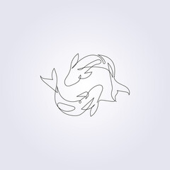 linear fish one line logo vector illustration design
