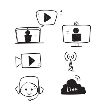 hand drawn doodle Vector live streaming icons illustration