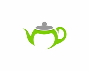 Teapot in green color illustration logo