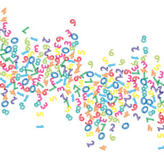 Falling colorful sketch numbers. Math study concept with flying digits. Quaint back to school mathematics banner on white background. Falling numbers vector illustration.