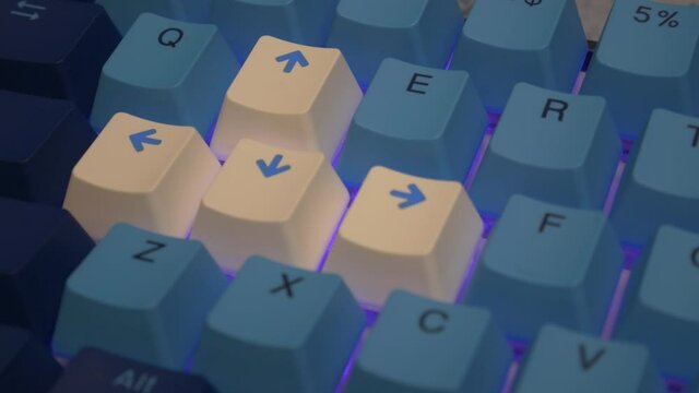Closeup on Mechanical Keyboard Arrow Keys with Breathing LEDs