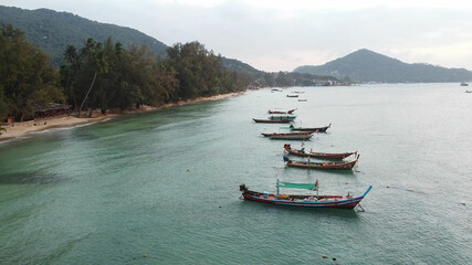 High angle view of Sairee beach with a long sandy beach in Koh Tao, Surat Thani, THAILAND.