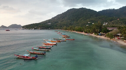 High angle view of Sairee beach with a long sandy beach in Koh Tao, Surat Thani, THAILAND.