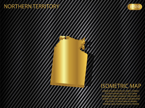  isometric map gold of Northern Territory on carbon kevlar texture pattern tech sports innovation concept background. for website, infographic, banner vector illustration EPS10