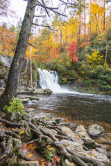 Abrams Falls with fall foliage background in Great Smoky Mountains National Park, Tennessee