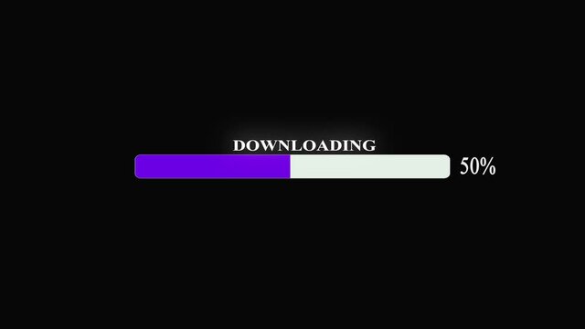 Animation of Futuristic Loading Transfer Download 0-100.Ideal for upload and progress concepts. Loading bar 0-100%.Futuristic progress loading bar 0-100 percent on Black Background. progress animation