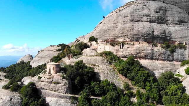 Aerial: Montserrat mountain range from the air