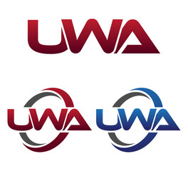 Modern 3 Letters Initial logo Vector Swoosh Red Blue UWA	
