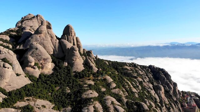 Aerial: Montserrat mountain range from the air