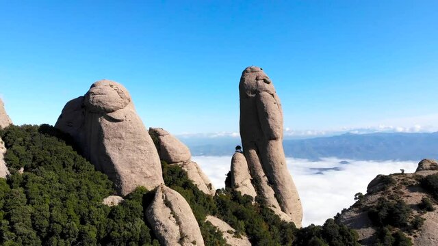 Aerial: Montserrat mountain range from the air