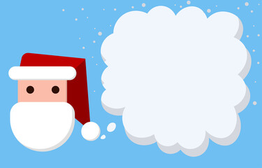 cartoon flat style santa claus face with empty speech bubbles, new year festival christmas background and greeting card, vector illustration