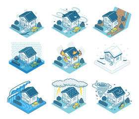 Housing disaster illustration set