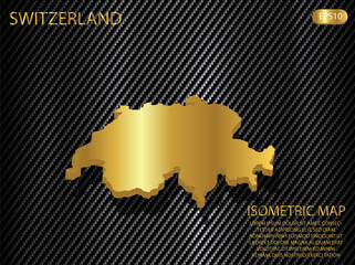 isometric map gold of Switzerland on carbon kevlar texture pattern tech sports innovation concept background. for website, infographic, banner vector illustration EPS10