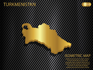 isometric map gold of Turkmenistan on carbon kevlar texture pattern tech sports innovation concept background. for website, infographic, banner vector illustration EPS10