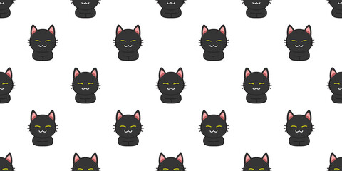 Cartoon black cat seamless pattern background for design.