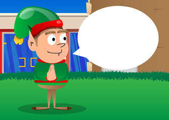 Christmas Elf with praying hands. Vector cartoon character illustration of Santa Claus's little worker, helper.