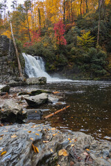 Abrams Falls with fall foliage background in Great Smoky Mountains National Park, Tennessee