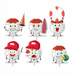 Happy Face christmas hat cookies candy cartoon character playing on a beach