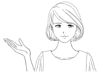 夏服の女性_案内_正面_線画