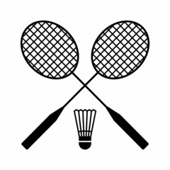 crossed badminton racket with shuttlecock vector icon