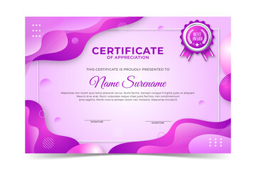 Certificate template with purple liquid background