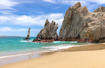 Scenic travel destination beach Playa Amantes, Lovers Beach known as Playa Del Amor located near...