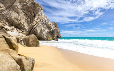 Scenic travel destination Playa del Divorcio, Divorce Beach located near scenic Arch of Cabo San Lucas.