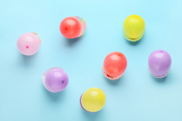 Beautiful balloons on blue background