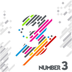 free vector number 3 with unique designs of color stripes