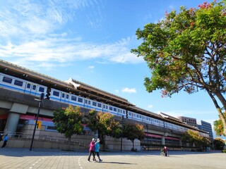 MRT train stopping at the Yuanshan MRT station on November 1, 2017 in Taipei.
